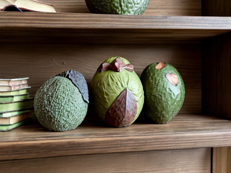 Libros de alimentación infantil y un aguacate sobre un estante de madera